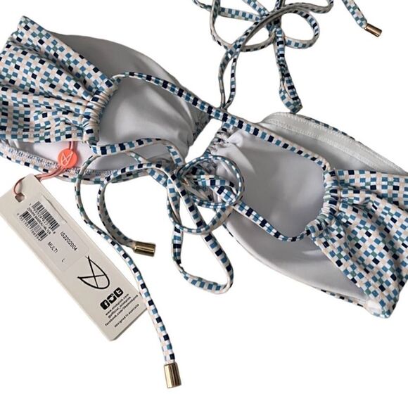 Minkpink Zephyr Blue Multi Bandeau Halter Bikini Top Size Medium NWT - Picture 3 of 10